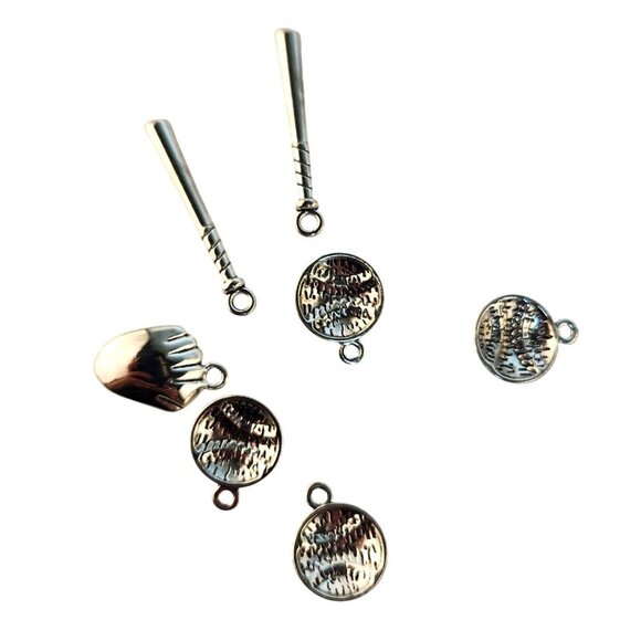 Baseball Theme Charm Set For Jewelry Crafting Silver Sports Charms Ideal For Bra - Picture 4 of 5